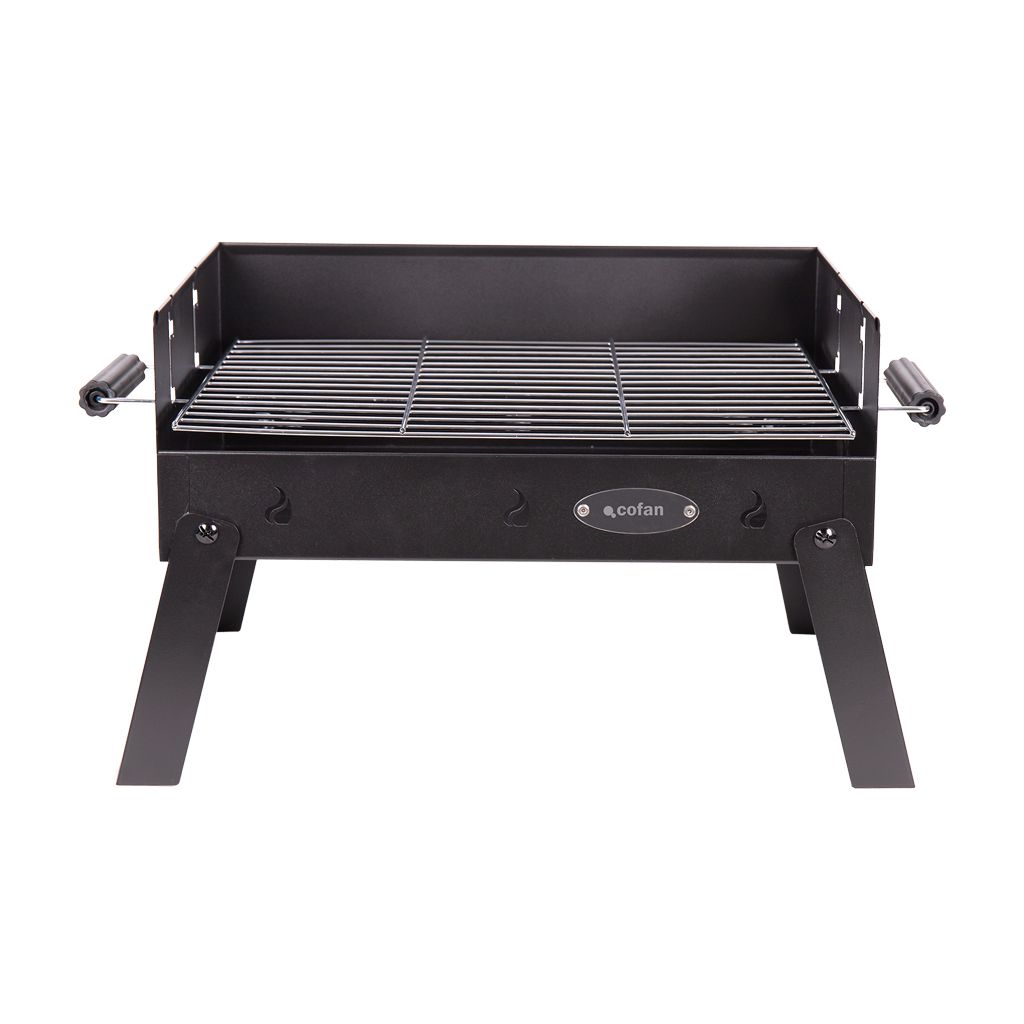 Cofan Tragbarer Holzkohlegrill | Grillrost aus verchromtem Stahl | Klappbar | Mit seitlichen Griffen | Ideal für Camping, Garten und Terrasse | Maße: 45,5 x 34,5 x 31,5 cm