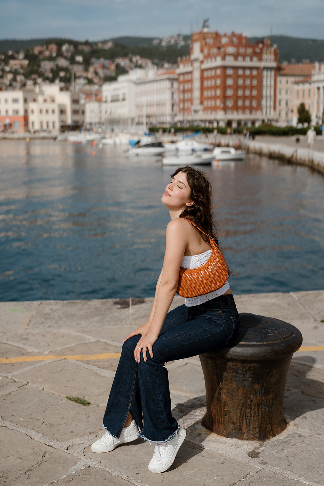 Carmel - Hand Woven Leather Crescent Bag | Brown