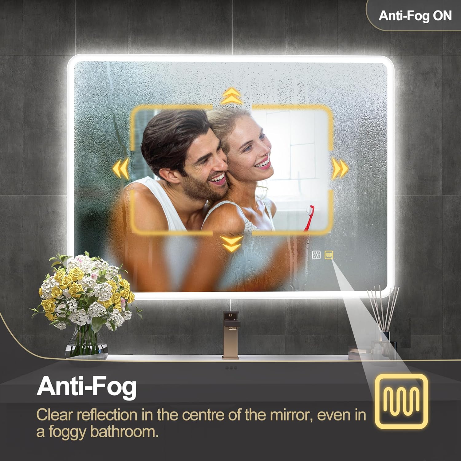 S'bagno badeværelsesspejl med lys 1200x700mm, IP44 - badeværelsesspejl med LED og Bluetooth, antidugfunktion / 3 lysfarver (3000K, 4000K, 6500K) / Dæmpbar / Memory, lodrette eller vandrette badeværelsesspejle med LED