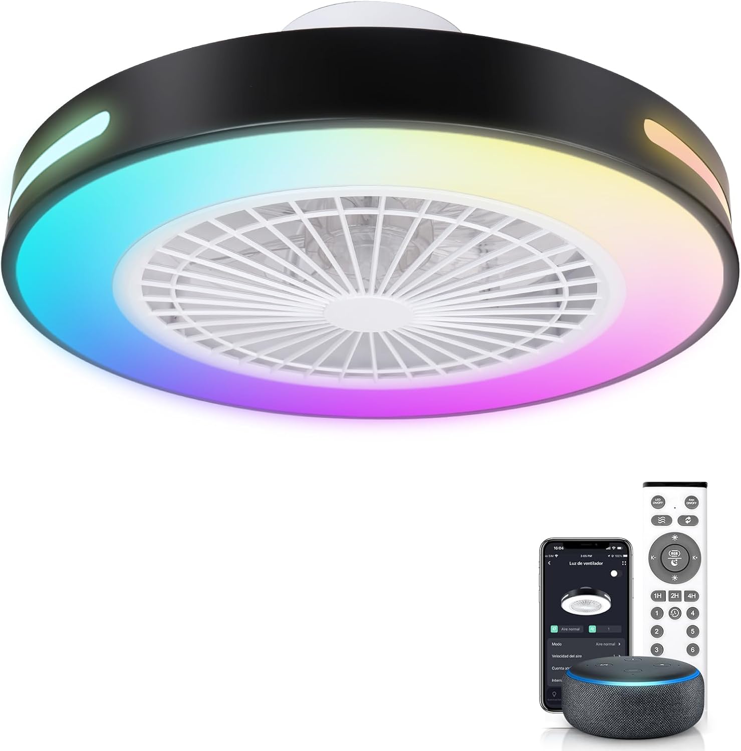 Aigostar - Ventilateur de plafond Alexa, lumière LED 40 W, 4 400 lm, 2 700 K-6 500 K et RGB à intensité variable, lampe de ventilateur de plafond intelligente avec télécommande et passerelle, silencieux, 6 vitesses, diamètre 50 cm, 2 unités