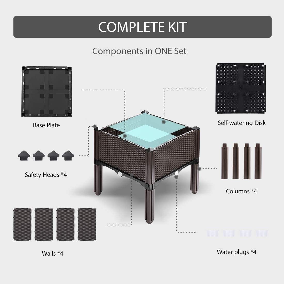 Kit de jardin surélevé en plastique pour plantes et légumes – Lot de 4