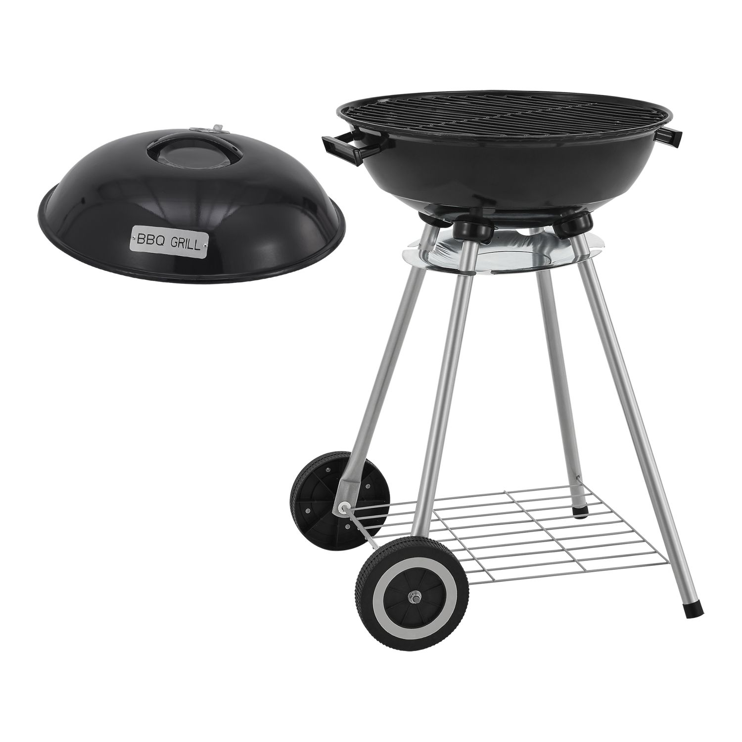 Apricena Runder Holzkohlegrill mit Deckel 80x49x47cm - Schwarz [casa.pro]