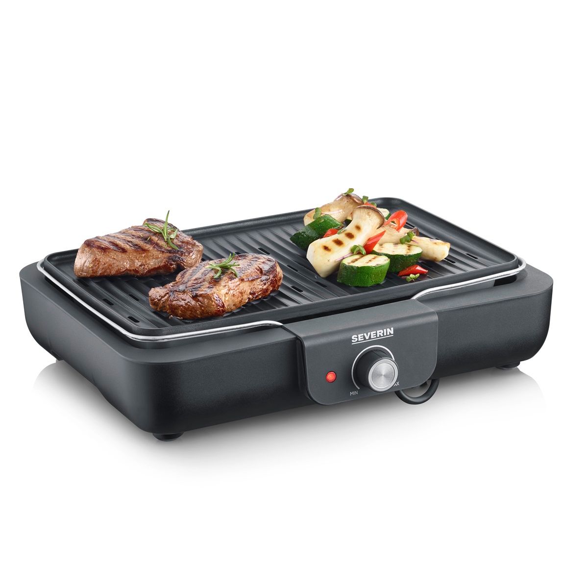 Severin PG 8556 Tischgrill mit Grillplatte – 2300 W, Schwarz