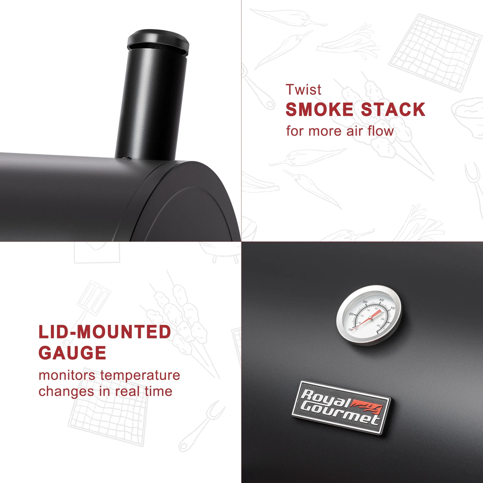 2025 Royal Gourmet CC1830W 76 cm kulgrill med siderøger