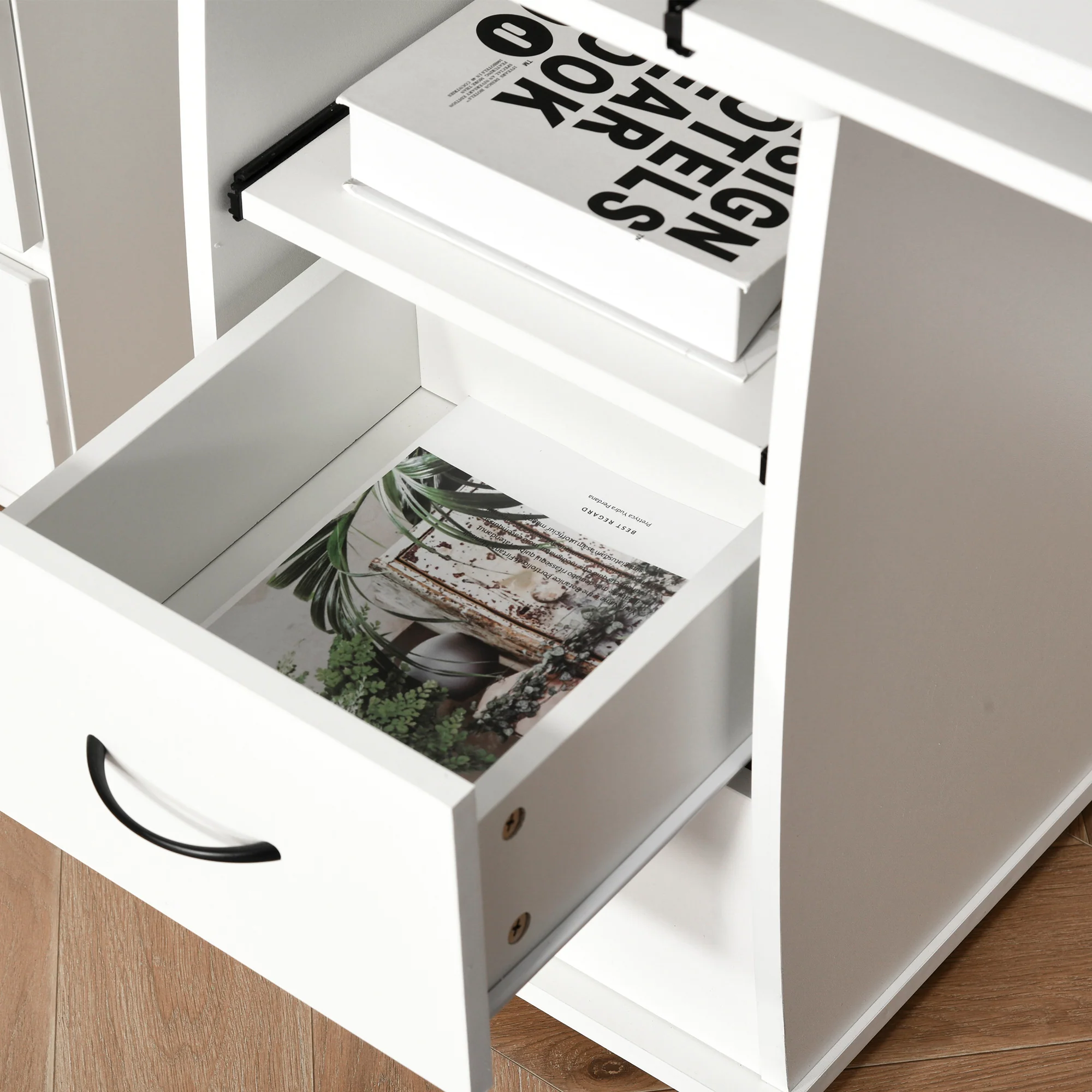 Büro-Computertisch – PC-Tisch mit Tastaturschublade. Ausziehbare Scannerablage. Weiß