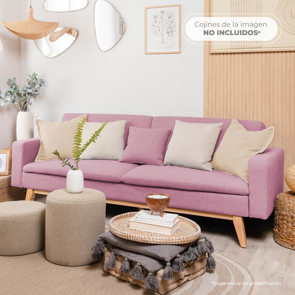 Don Descanso Reine 3-Sitzer-Schlafsofa, Stoffbezug, Click-Clack-Öffnungssystem, Sofa-Maße: 201 x 73 x 79 cm, Bett-Maße: 201 x 99 x 42 cm, inklusive 2 Kissen, Hellgrau