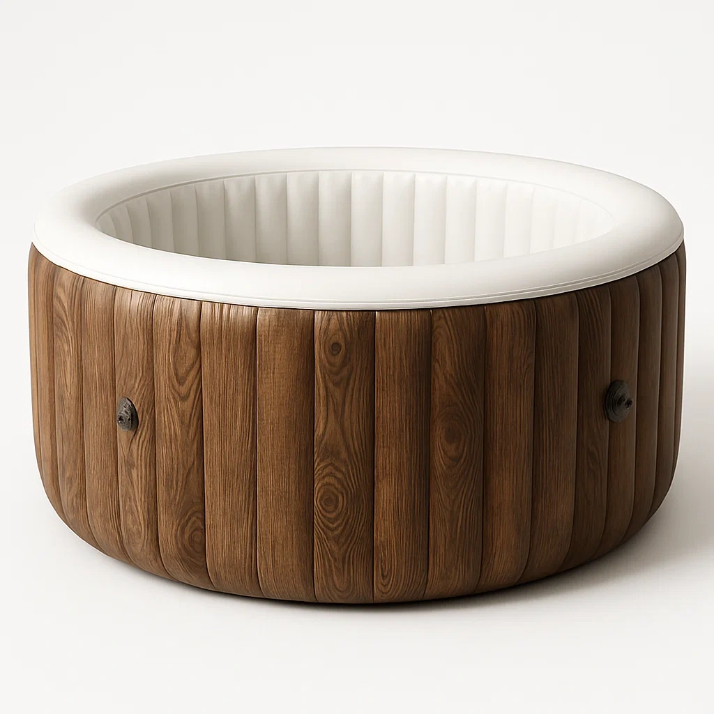 Spa gonflable 180x180x71 cm 4 personnes rond bois/blanc CRvvZwW313GT