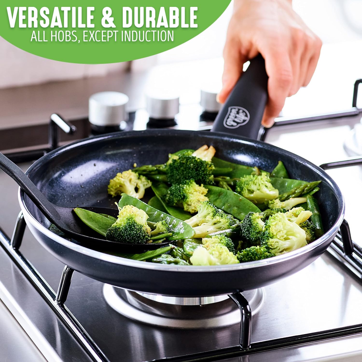 GreenLife Soft Grip 16-teiliges Antihaft-Keramik-Kochgeschirr-Set, bestehend aus Bratpfanne, Stielkasserolle und Topf, PFAS-frei, spülmaschinenfest, ofenfest, türkis