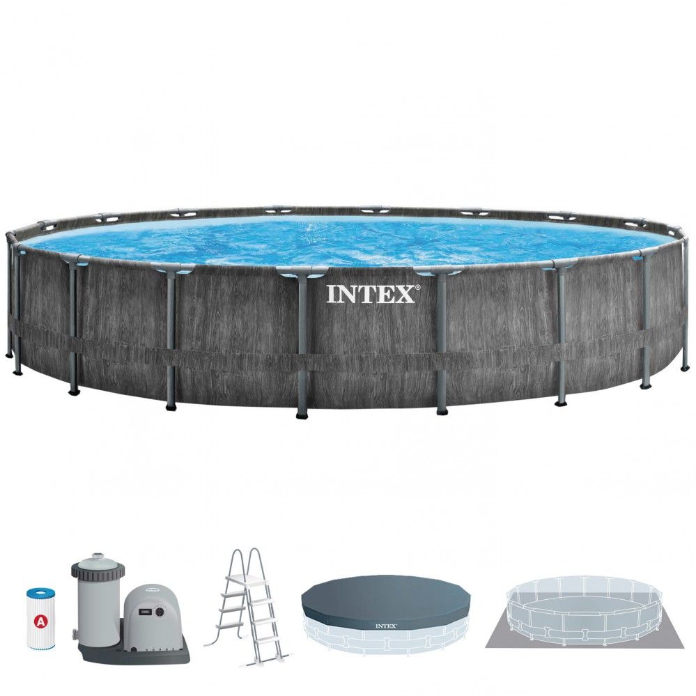 Intex 549x122cm Runder, röhrenförmiger PVC-Aufstellpool, dunkelgrau, mit Filterpumpe