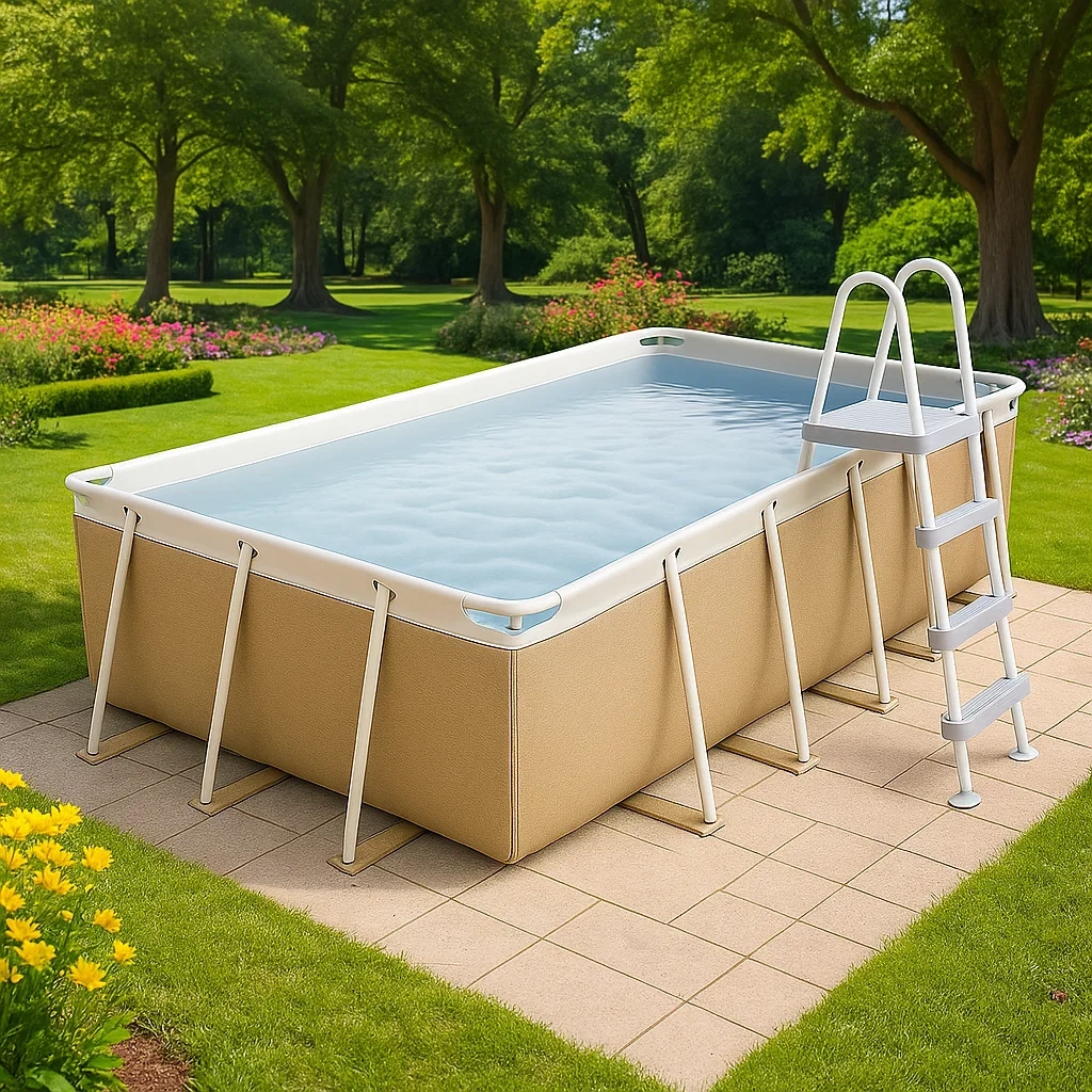Piscine tubulaire rectangulaire 532 x 265 x 119 cm, beige/blanc, avec filtre et échelle jsEKkkB203Xn