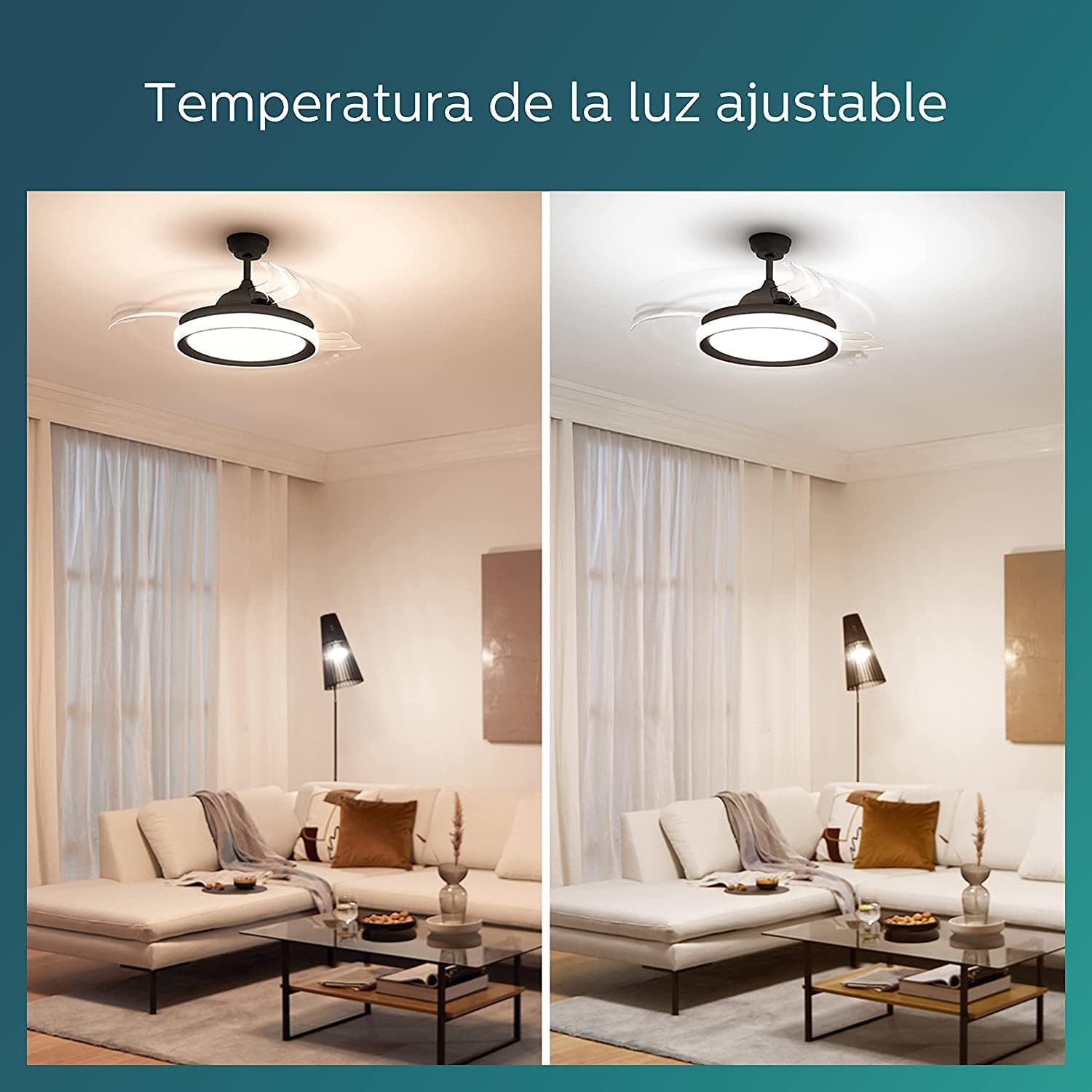 Ventilateur de plafond Philips Lighting Atlas avec éclairage LED et télécommande 106 cm Nickel