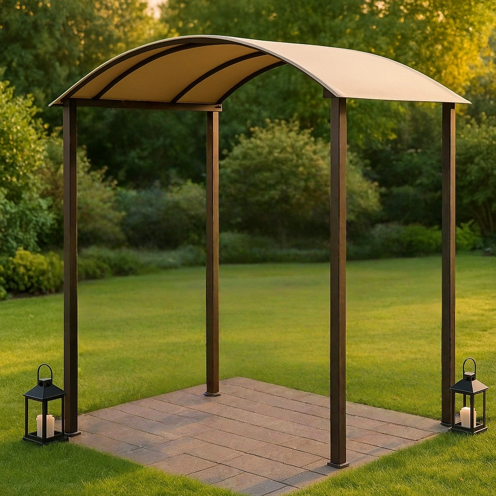 Pavillon/gazebo de jardin en métal beige pour usage extérieur, 280 x 140 x 240 cm