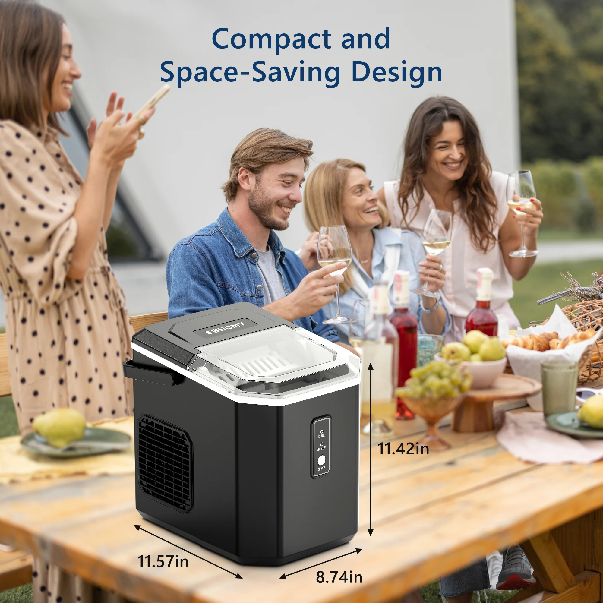 EUHOMY Tisch-Eiswürfelbereiter 2025 – 12 kg/24 h. Unübertroffene Mobilität