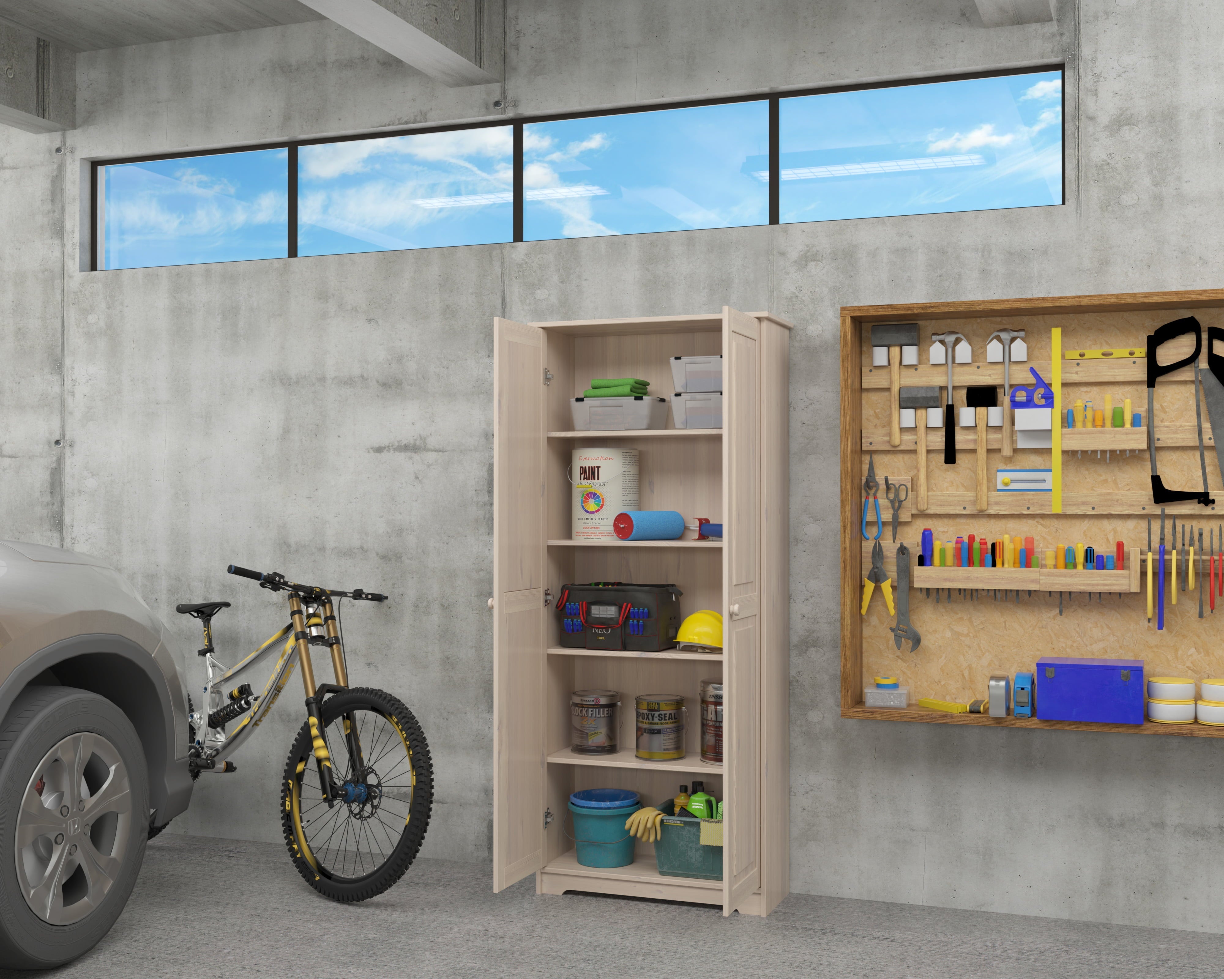 Massivt træ spisekammerskab, fritstående køkkenskab, skab med hylder