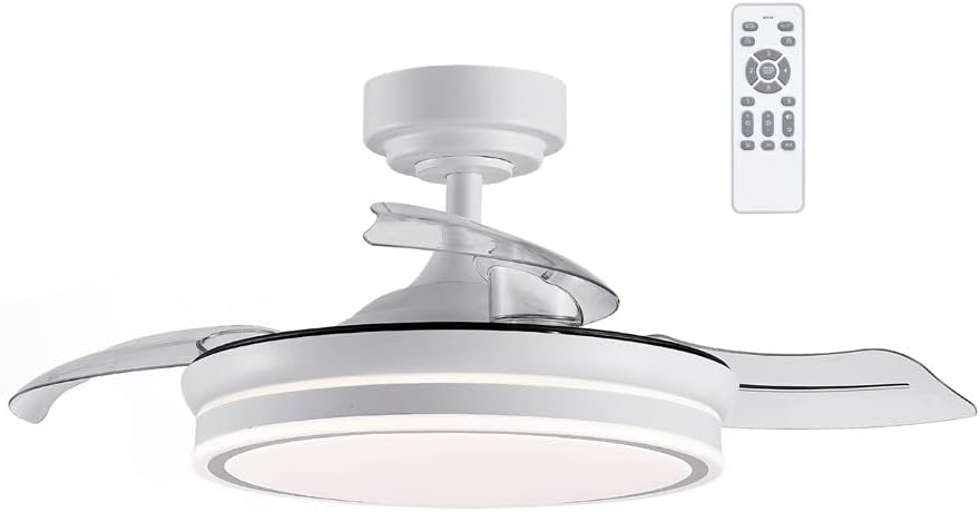 wonderlamp – Pearl Mini LED loftsventilator med lys, udtrækkelige blade, meget stille DC-motor, 3 justerbare farvetemperaturer, 46W, hvid
