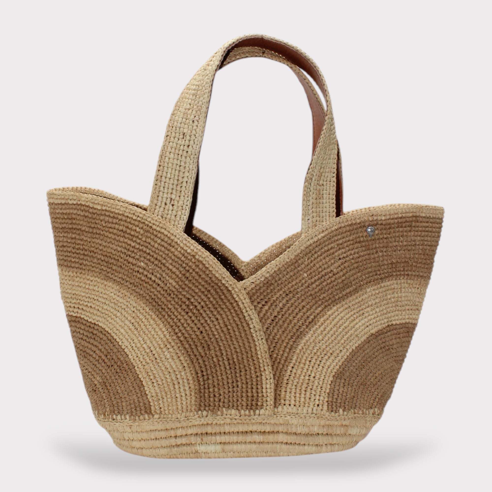 Yasmin - Handmade Natural Raffia Tulip Tote Bag - Khaki