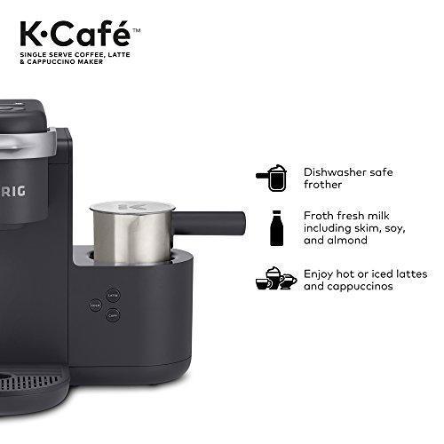 Keurig K-Cafe kaffemaskine til én kop, til kaffe, latte og cappuccino, inklusive skummer, tåler opvaskemaskine, shotkapacitet, kompatibel med alle K-Cup-kapsler, mørk trækul