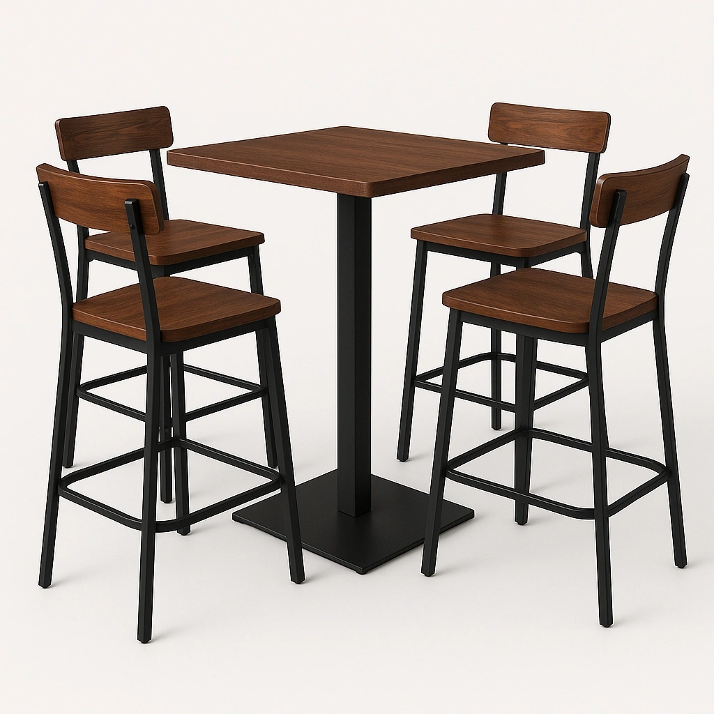 Table de bar avec tabourets, bois foncé/métal, usage intérieur - BLJuAar512ZU