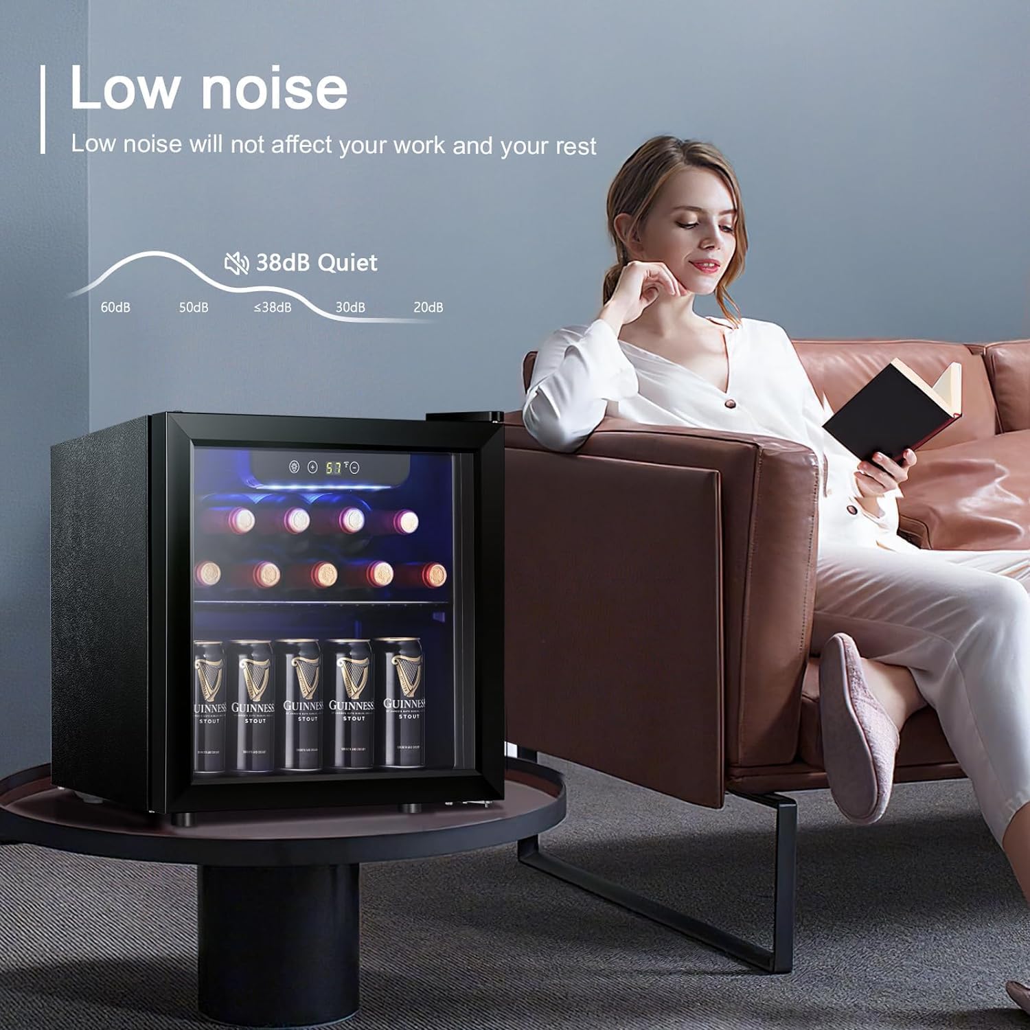 Cave à vin/réfrigérateur à boissons Antarctic Star 36 bouteilles, mini-cave à vin, réfrigérateur à bière et soda, fonctionnement silencieux avec compresseur, température réglable, autonome, noir, 4,4 pi³