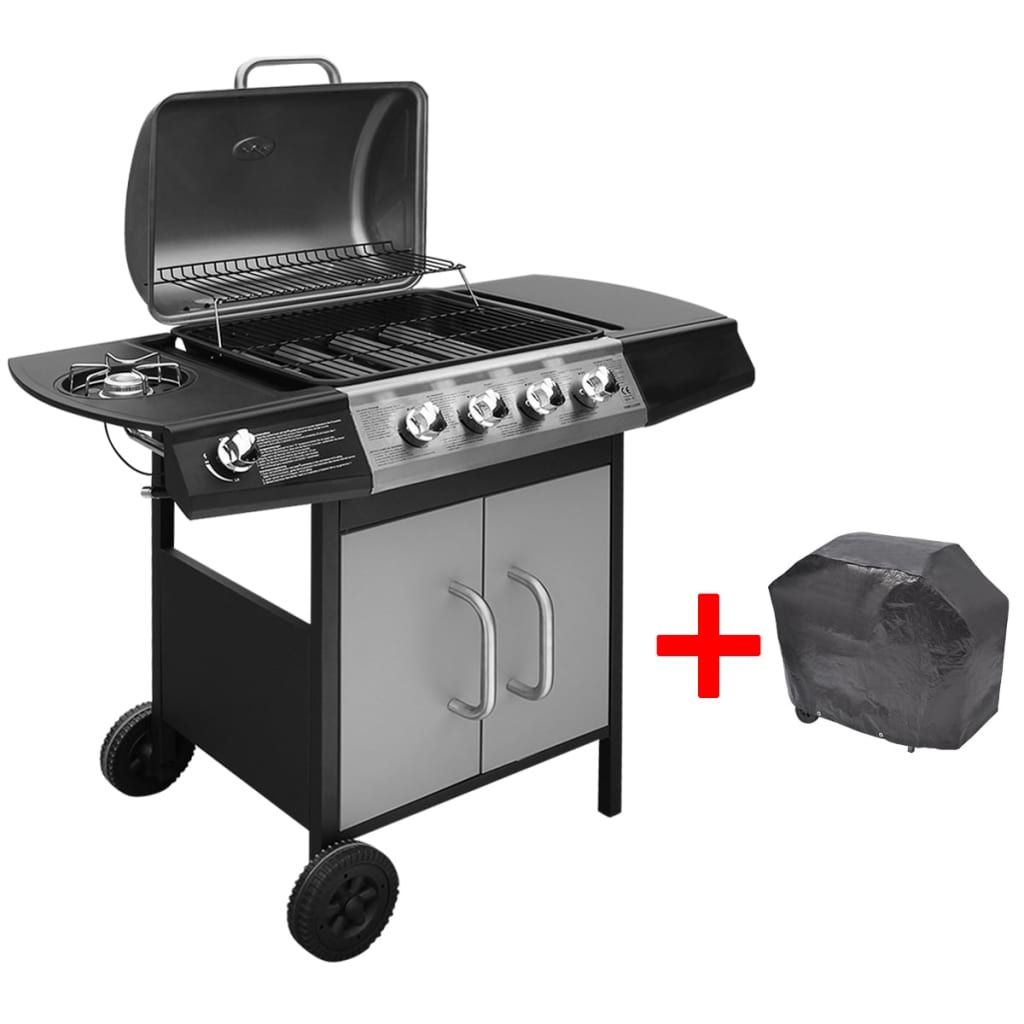 VidaXL Gasgrill mit 4+1 Grillzonen, Schwarz und Silber
