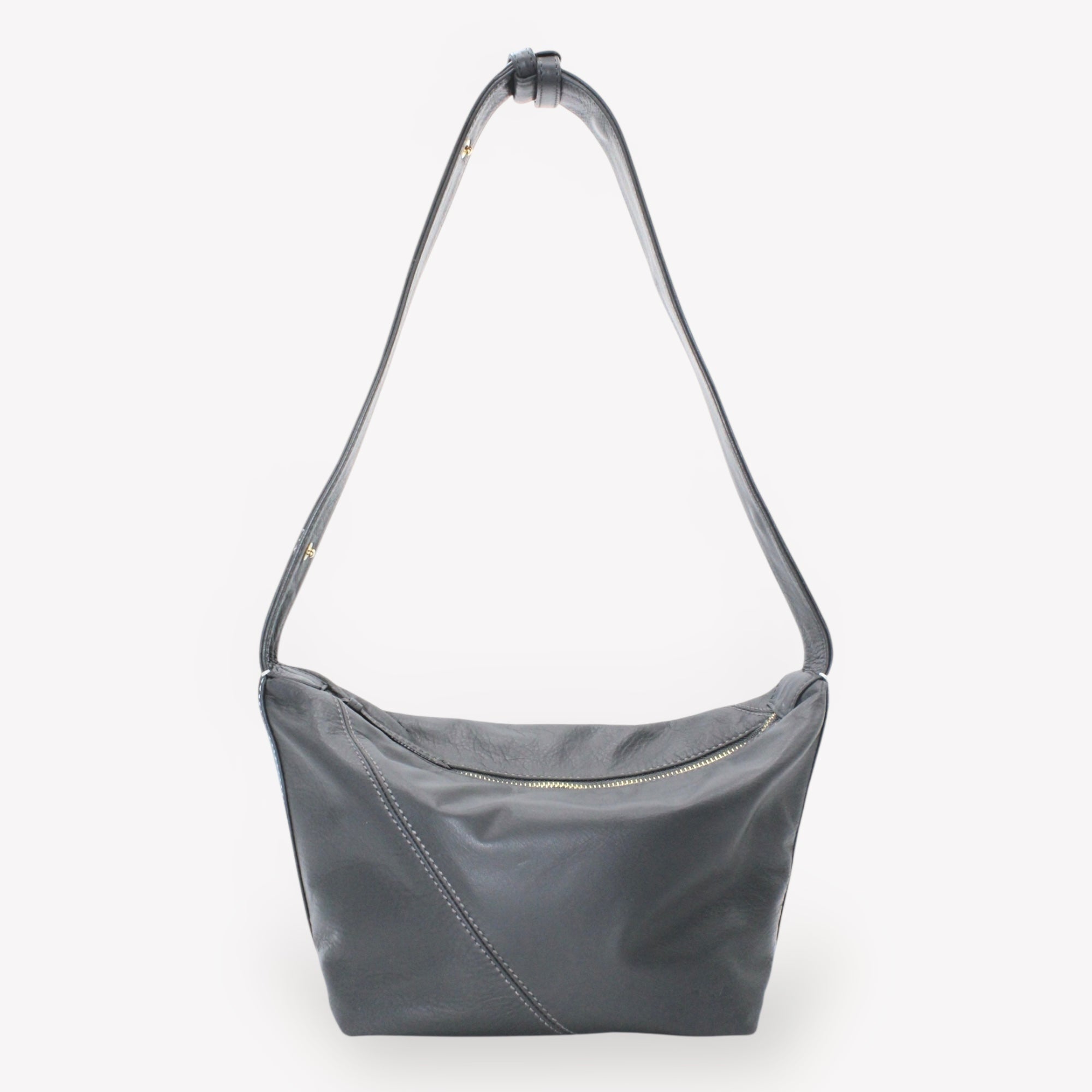 Evy - Genuine Leather Pouch Shoulder Bag - Ash Grey