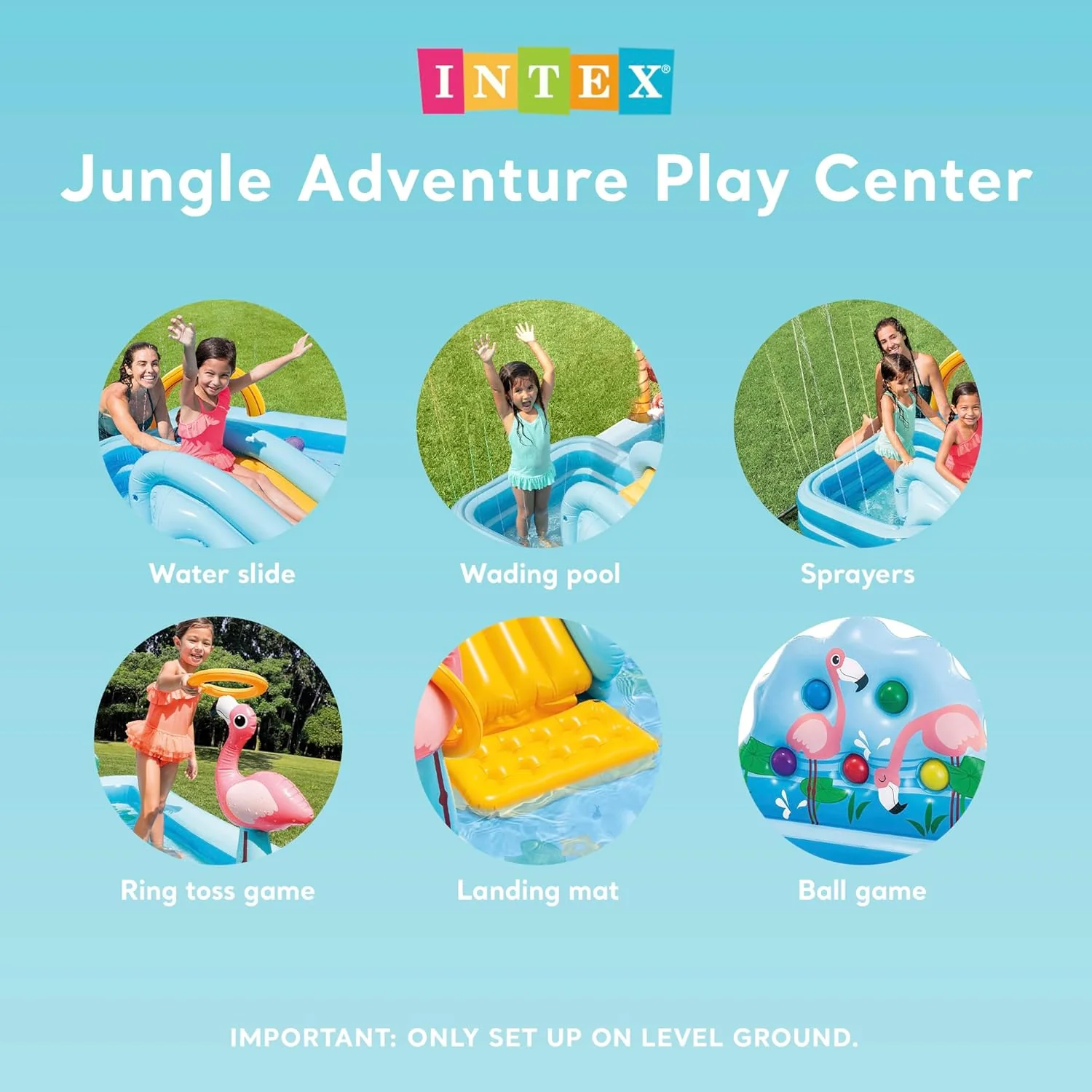 Intex Jungle Adventure Oppusteligt Legeområde – Pool med Rutsjebane og Vandlege til Børn