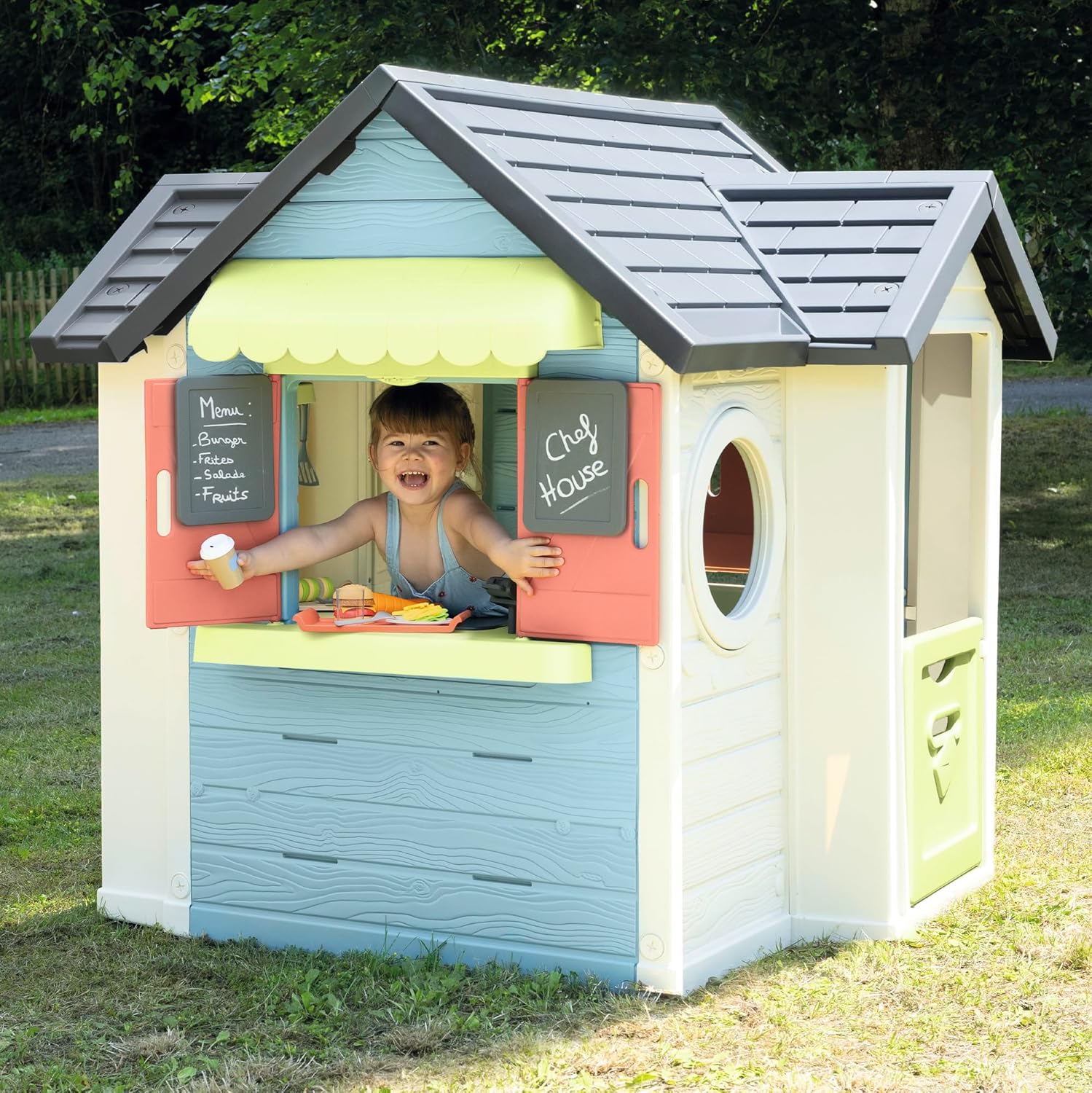 Smoby Life Gartenhaus – Kinder-Spielhaus zum Gärtnern – Inklusive Pflanzgefäß, Vogelfutterhaus, Werkzeug und Zubehör – UV-Schutz – Recyceltes Material – Ab 2 Jahren (7600810408)