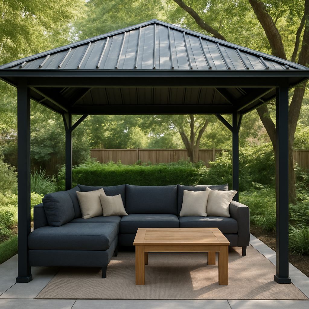 Pergola autoportante en aluminium noir pour jardin extérieur, 300 x 300 x 280 cm