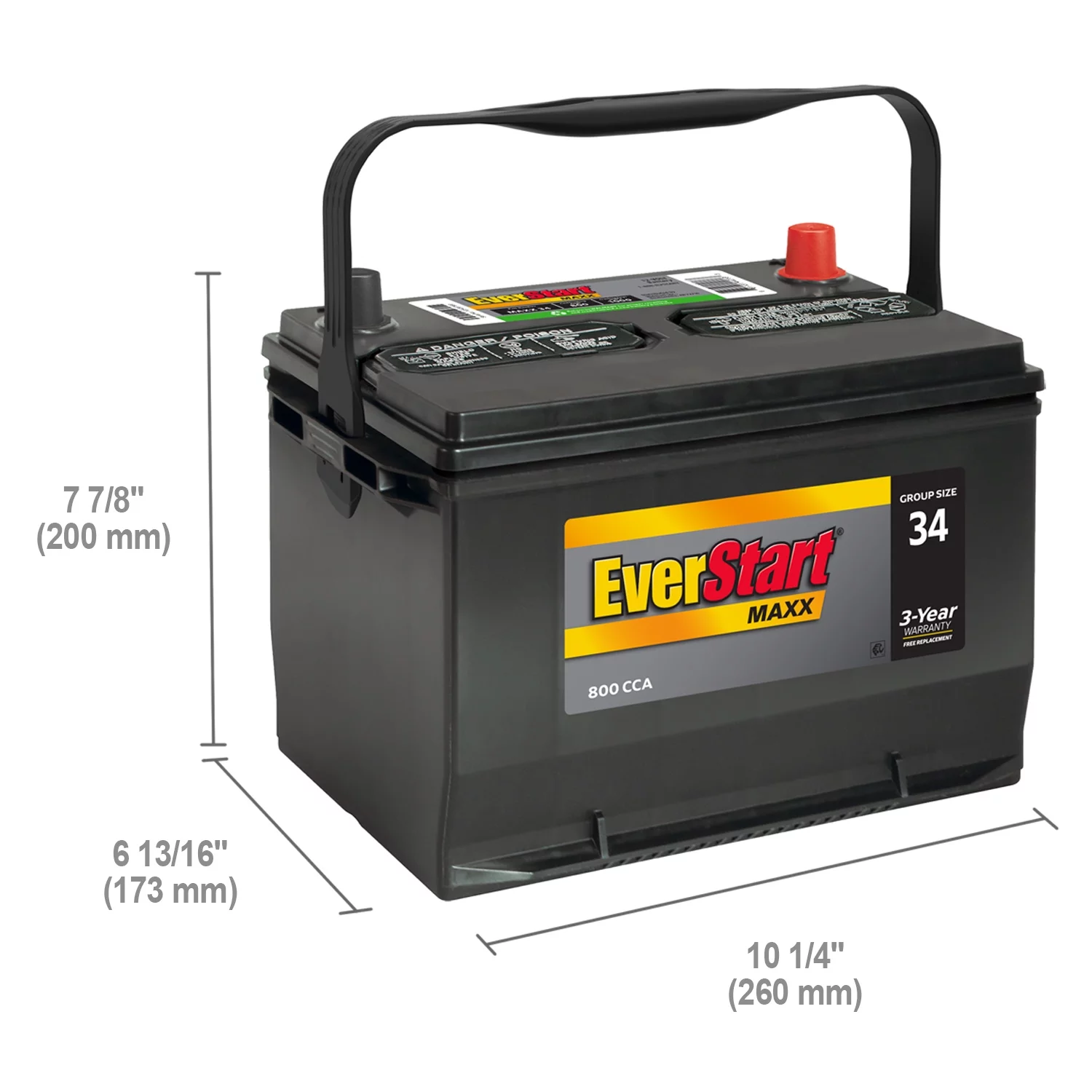 2025 EverStart Maxx blysyrebilbatteri. Gruppestørrelse 34. 12 volt. 800 CCA