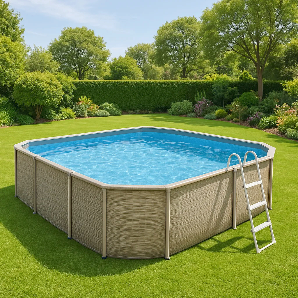 Piscine hors-sol rectangulaire, Piscine assemblée, Piscine, Bois clair, PVC triple couche, Extérieur/jardin, 412 x 201 x 122 cm osCDyqE567bC