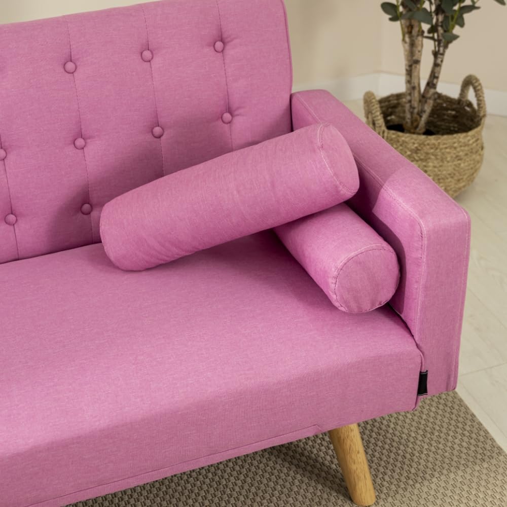 Nalui – 3-Sitzer-Schlafsofa, gepolstert, 203 x 82 x 78 cm, One Dots, mit 2 Kissen und Klick-Klack-Öffnungsmechanismus mit mehreren Liegepositionen. Chaiselongue-Schlafsofa mit Holzbeinen, umwandelbar in ein Doppelbett | Beige