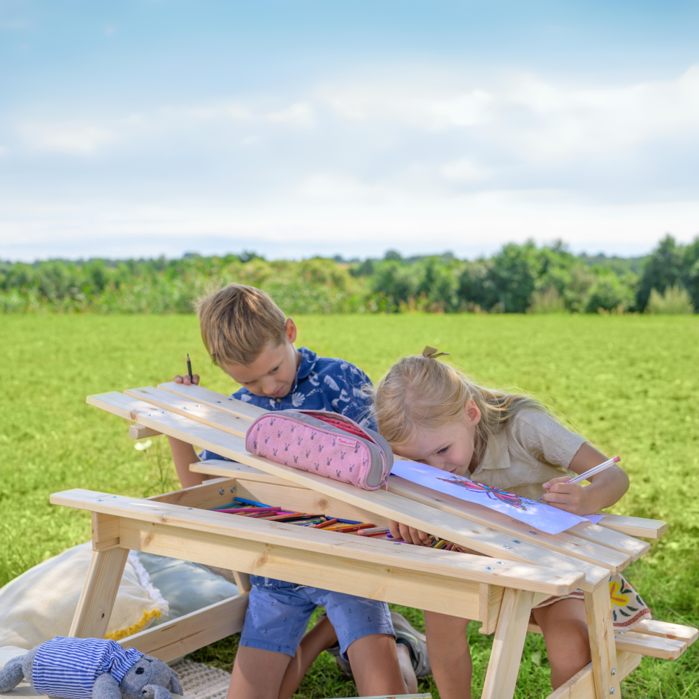 Kinderpicknicktisch mit integrierter Spielbox - 90x90x50 cm Timbela M010-1