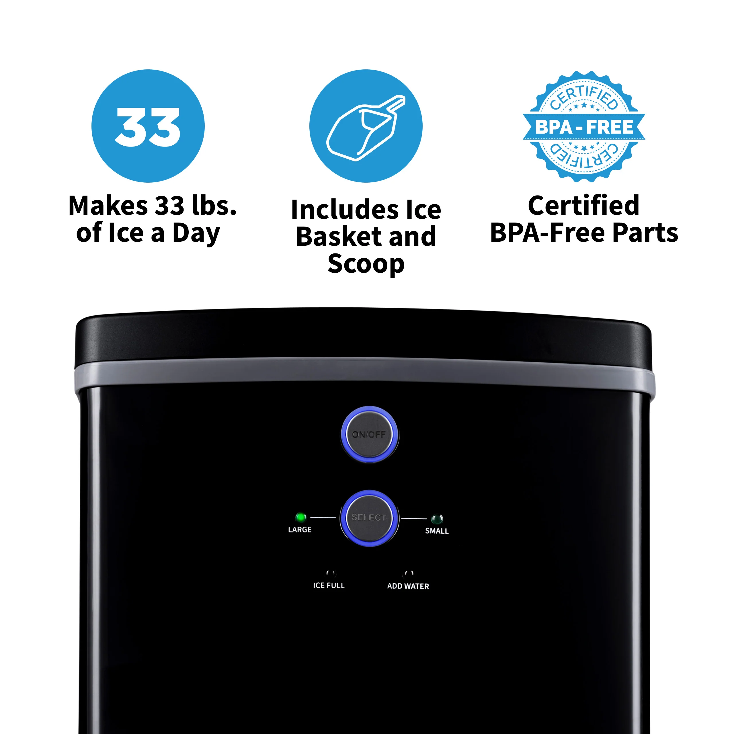 Newair® Tisch-Eiswürfelbereiter 2025 – Kugelförmige Eiswürfel. 15 kg/Tag – Schwarz