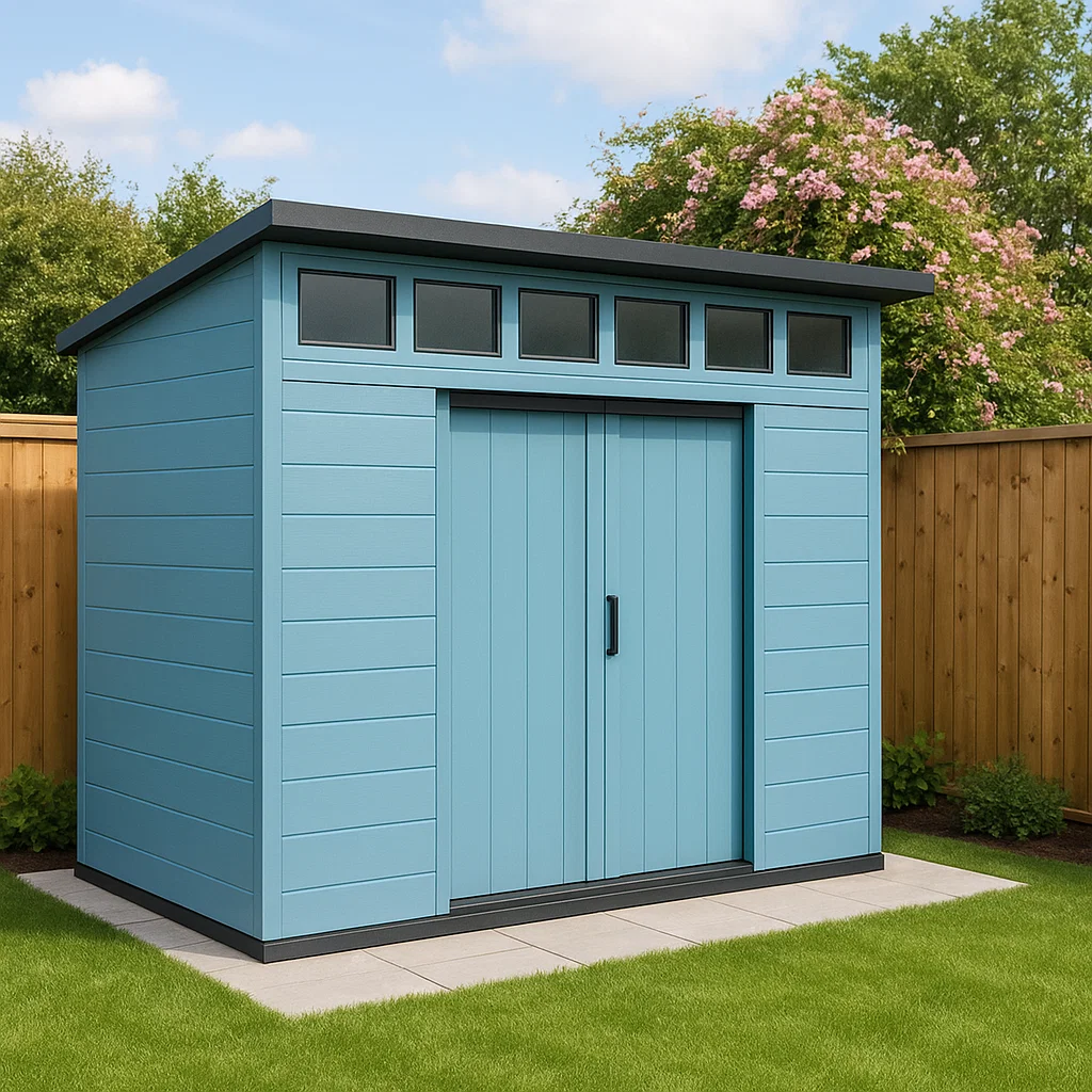 Abri de jardin, rangement extérieur, bleu ciel, résine, 190 x 150 x 200 cm, ecKgZxL215eE