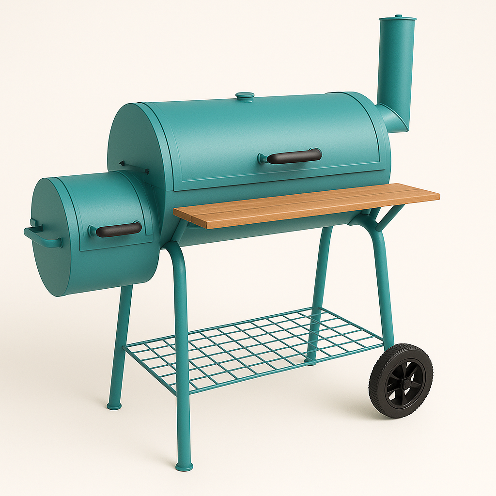 Barbecue au charbon de bois avec fumoir, acier bleui, pour jardin extérieur, 124 x 53 x 104 cm mSeBkqRN42NO