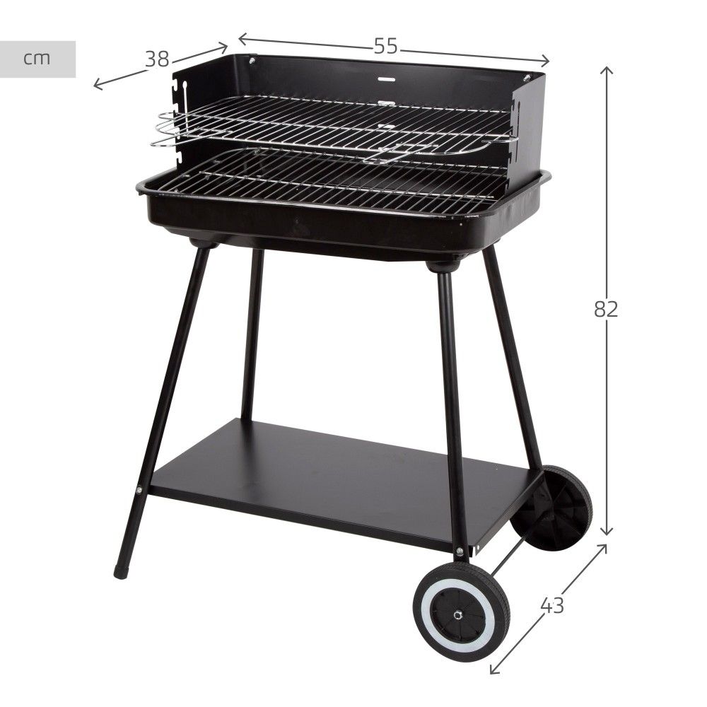 Tragbarer Stahlgrill 55 x 43 x 82 cm - Aktive. Schwarz