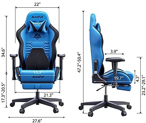 AutoFull Gaming-Schreibtisch- und Bürostuhl mit ergonomischer Lendenwirbelstütze, Rennstil, PU-Leder, verstellbarer Drehstuhl mit hoher Rückenlehne für PC