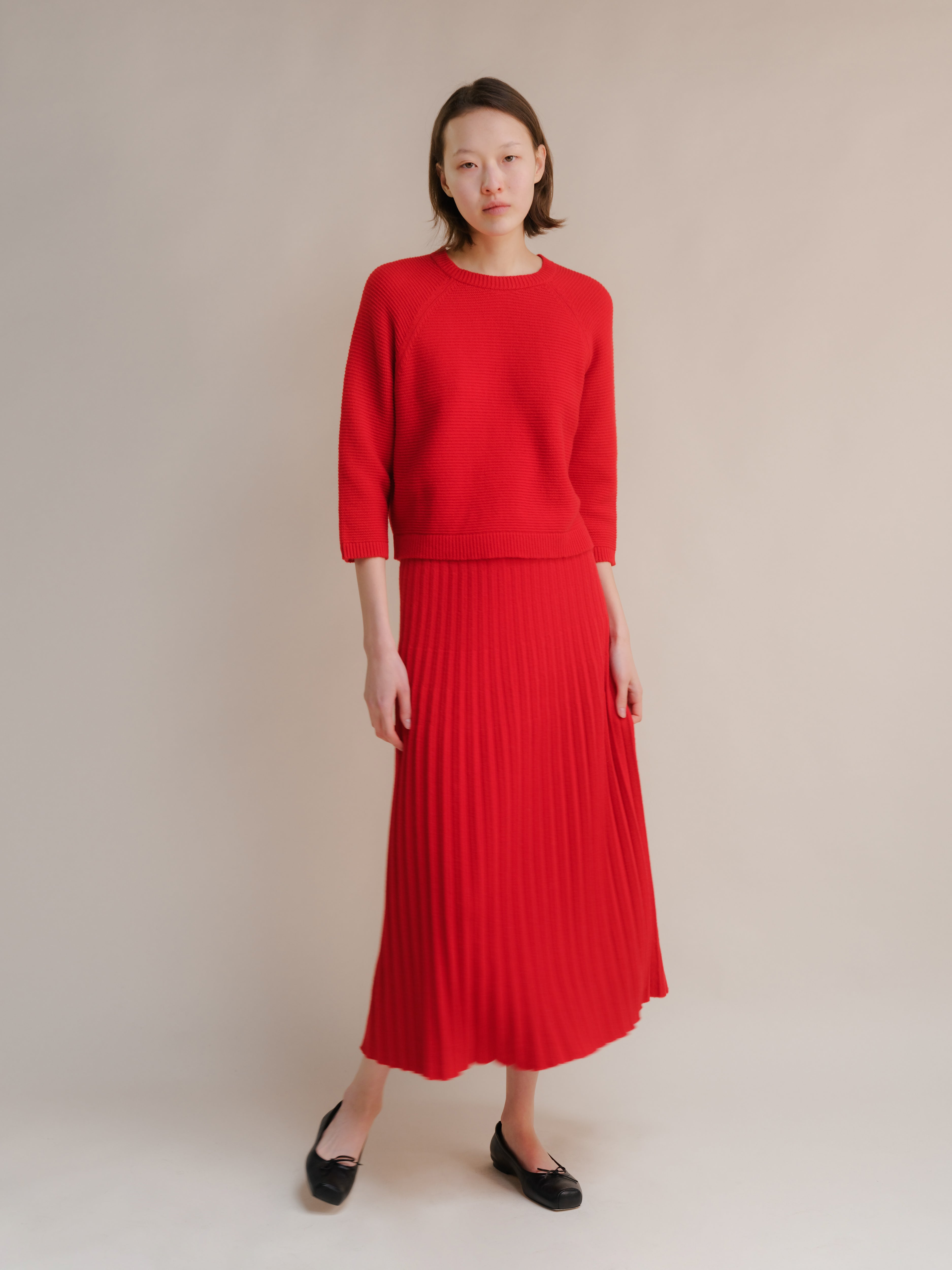 Cashmere Mix Cropped 3/4 Sleeve Pullover