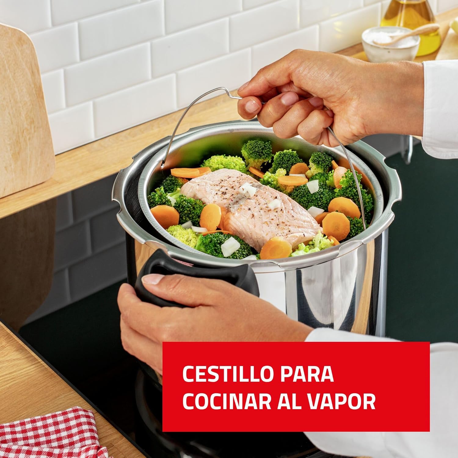 Tefal P47051 Clipso Minut Duo Aluminium-Schnellkochtopf mit 5 Sicherheitssystemen und einfacher Einhandbedienung, Grau/Rot, 5 l