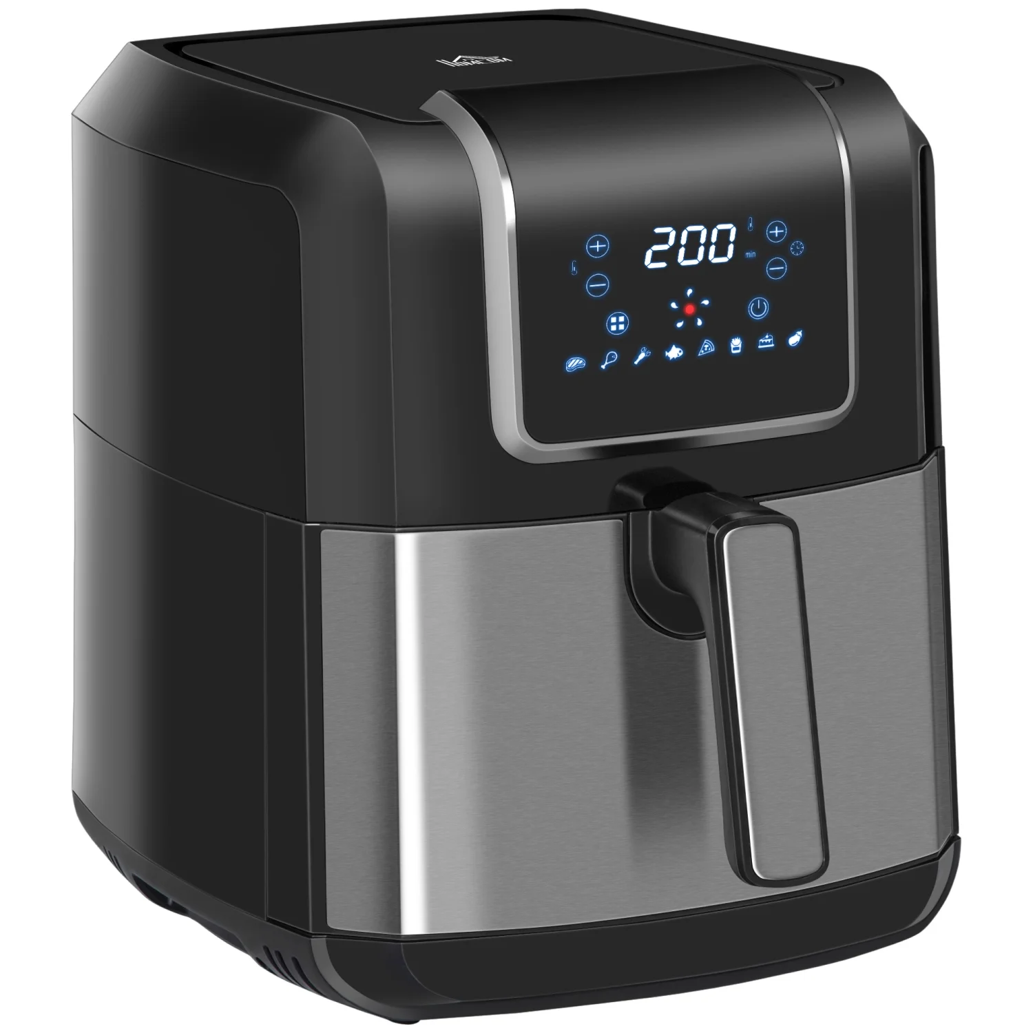 2025 GVJMTKP 1700W 6,9L Airfryer med digitalt display, 360° luftcirkulation, justerbar temperatur, timer og non-stick kurv til fedtfattig eller oliefri madlavning. Sort