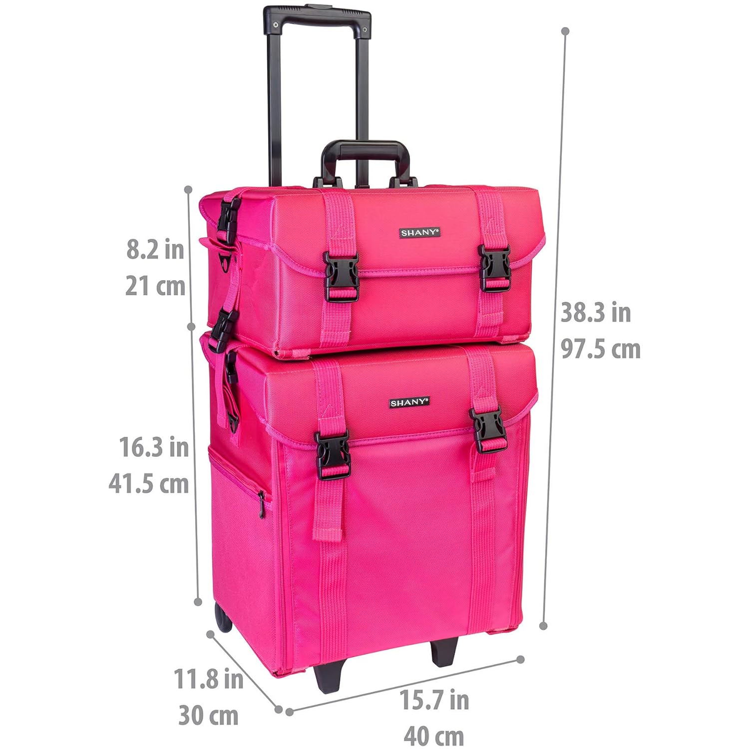 Kosmetikkoffer aus tiefschwarzem Vinyl mit Rollen – Reise-Make-up-Tasche