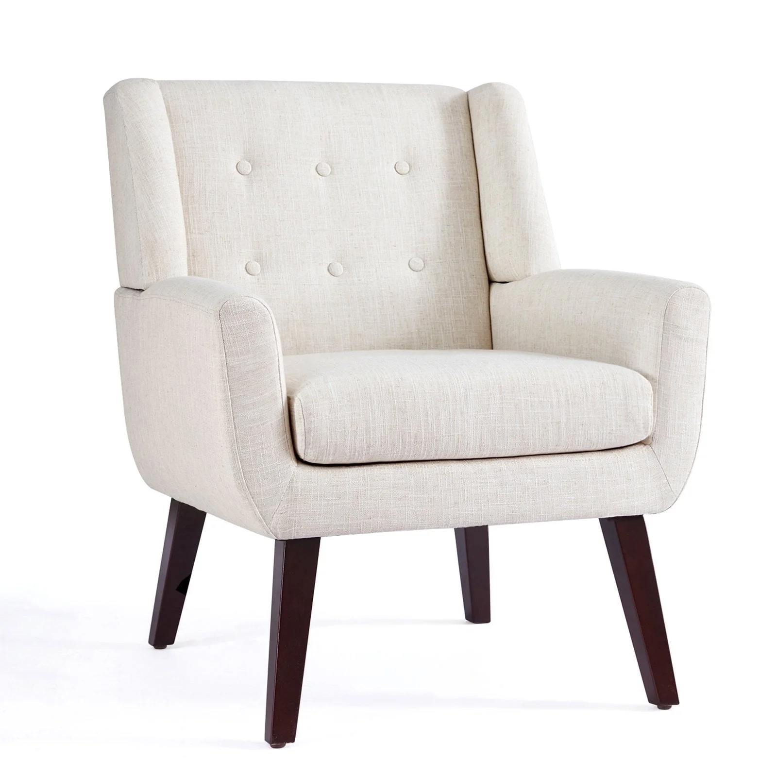 HUIMO Accent Chair, Button-Tufted Upholstered Living Room Chairs, Mid Century Modern Comfy Reading Chairs for Bedroom, Living Room, Beige