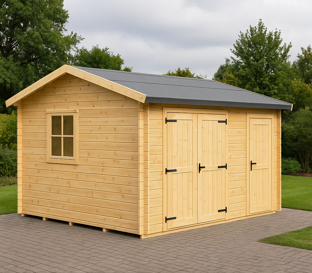 Abri de jardin + Abri en bois naturel + Beige + Pin massif + Extérieur/Rangement 400 x 300 x 250 cm