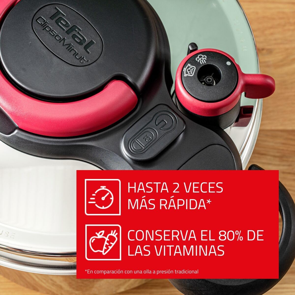 Tefal P47051 Clipso Minut Duo Aluminium-Schnellkochtopf mit 5 Sicherheitssystemen und einfacher Einhandbedienung, Grau/Rot, 5 l