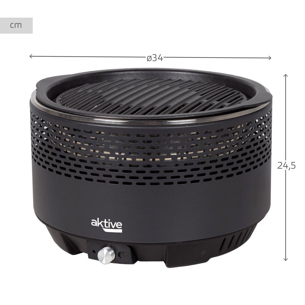 Aktive Tragbarer, schwarzer, rauchfreier Holzkohlegrill, Ø 34 x 21,5 cm, mit Tropfschutz