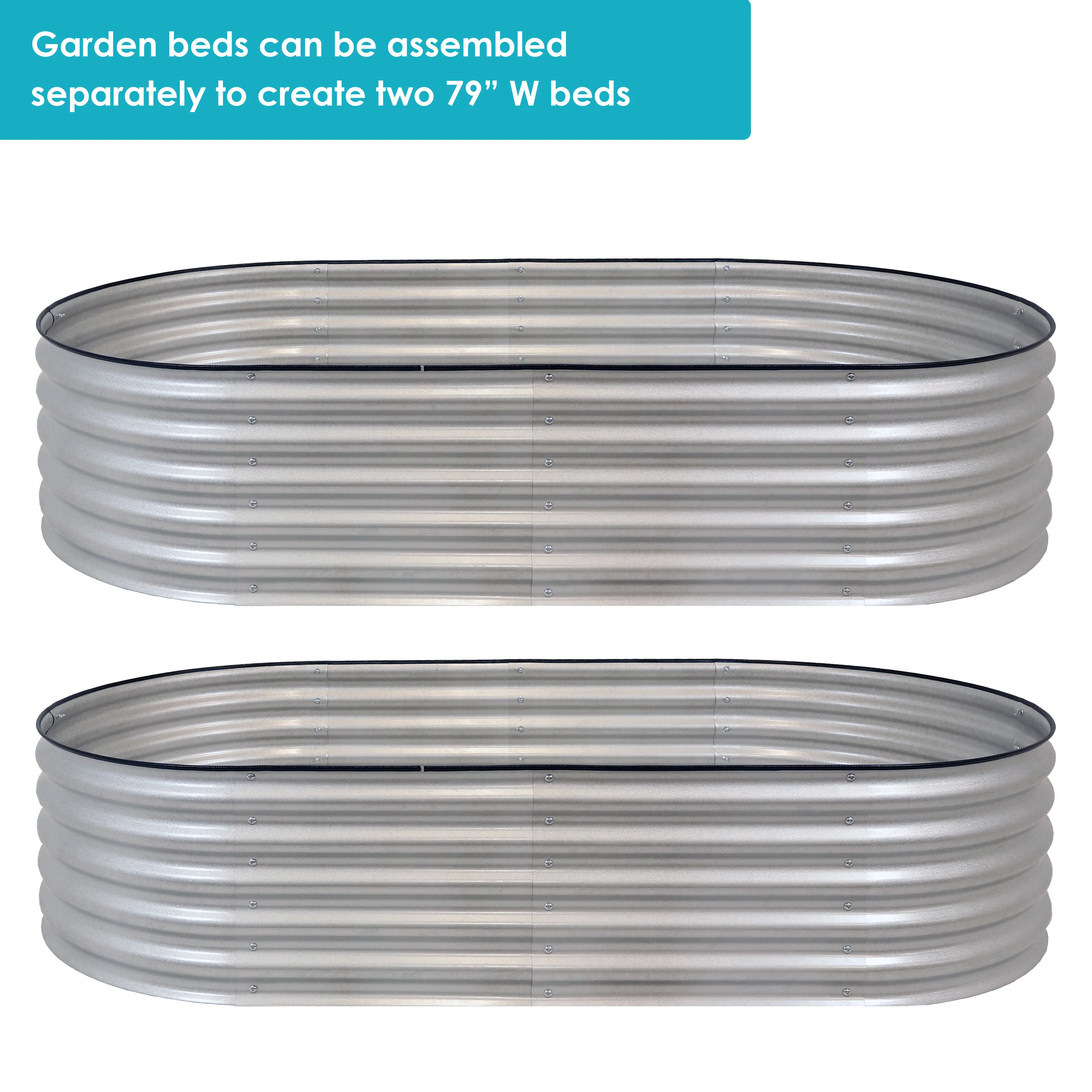 Lit surélevé empilable Sunnydaze en acier galvanisé, forme ovale 200 cm, année 2025