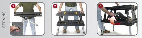 Table de travail pliante pour scie à onglet Keter, outils et accessoires de menuiserie avec serre-joints de 30 cm inclus – Rangement facile dans le garage, noir/jaune