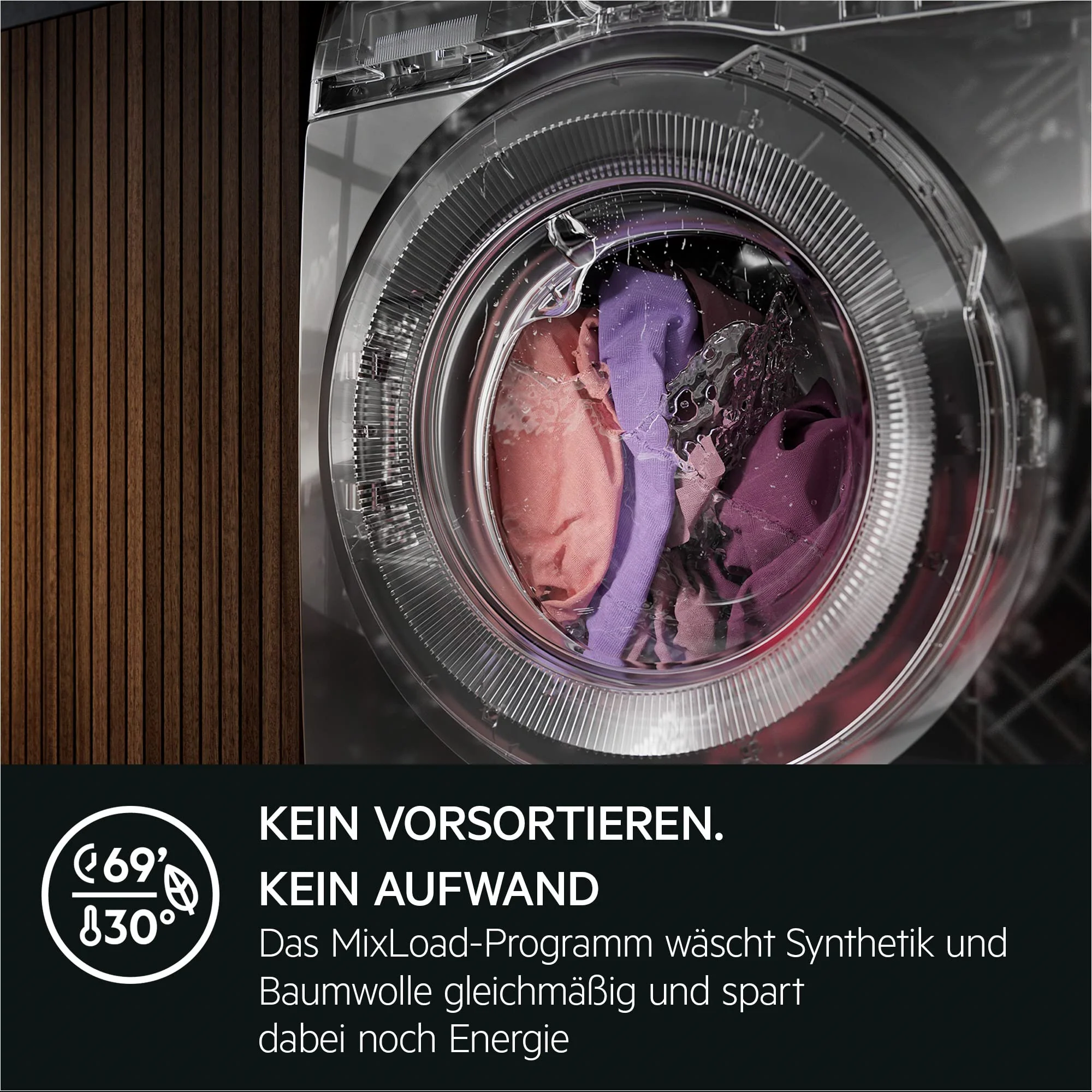 Waschmaschine der AEG ProSteam 7000 Serie (Modelljahr 2025): Erfrischende Dampffunktion. 9 kg Fassungsvermögen. Leiser Betrieb. Automatische Beladungserkennung. 20 % Wasserersparnis. Wäschezuführungsfunktion. Wasserstoppfunktion. Schleuderdrehzahl 14