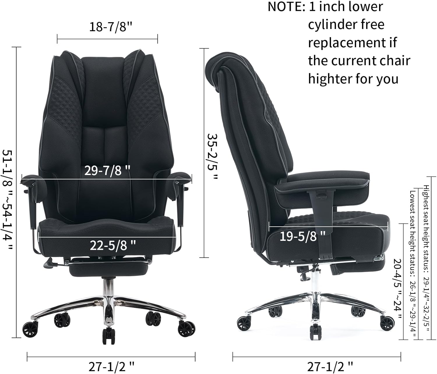 Hoher und breiter Bürostuhl für 181 kg, Chefsessel aus Leder mit hoher Rückenlehne und Fußstütze, ergonomischer Stuhl mit Lendenwirbelstütze zur Linderung von Rückenschmerzen (Beige)