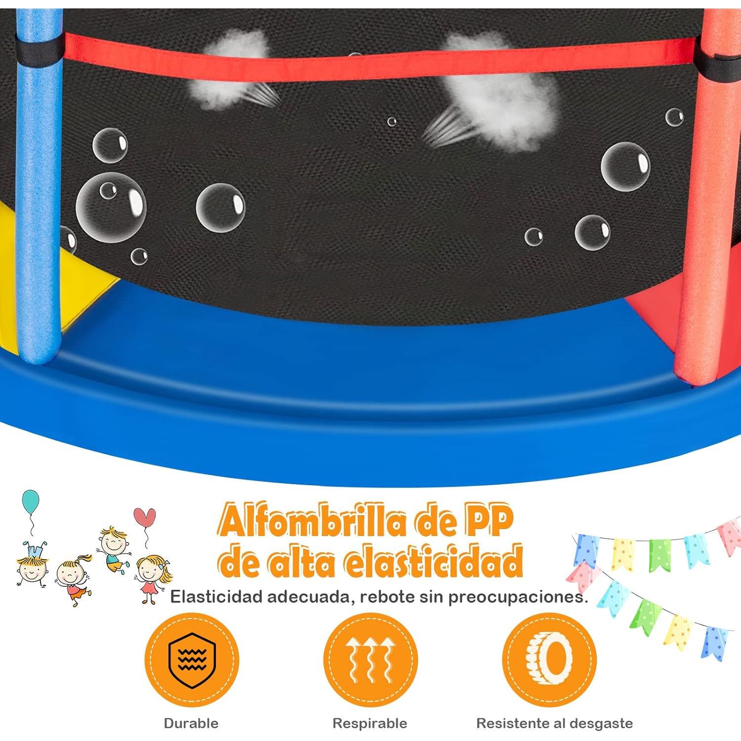 Kindertrampolin mit Sicherheitsnetz und Sprungpolster, Costway, 165 x 165 x 161 cm, farbig